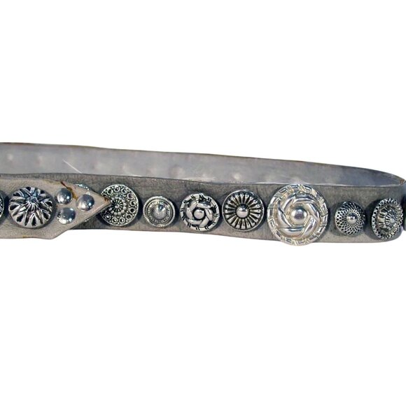 SAND CASTLE Vintage Silver Medallion/Concho/Button Belt Sz M/L (31"-37") - Picture 5 of 8